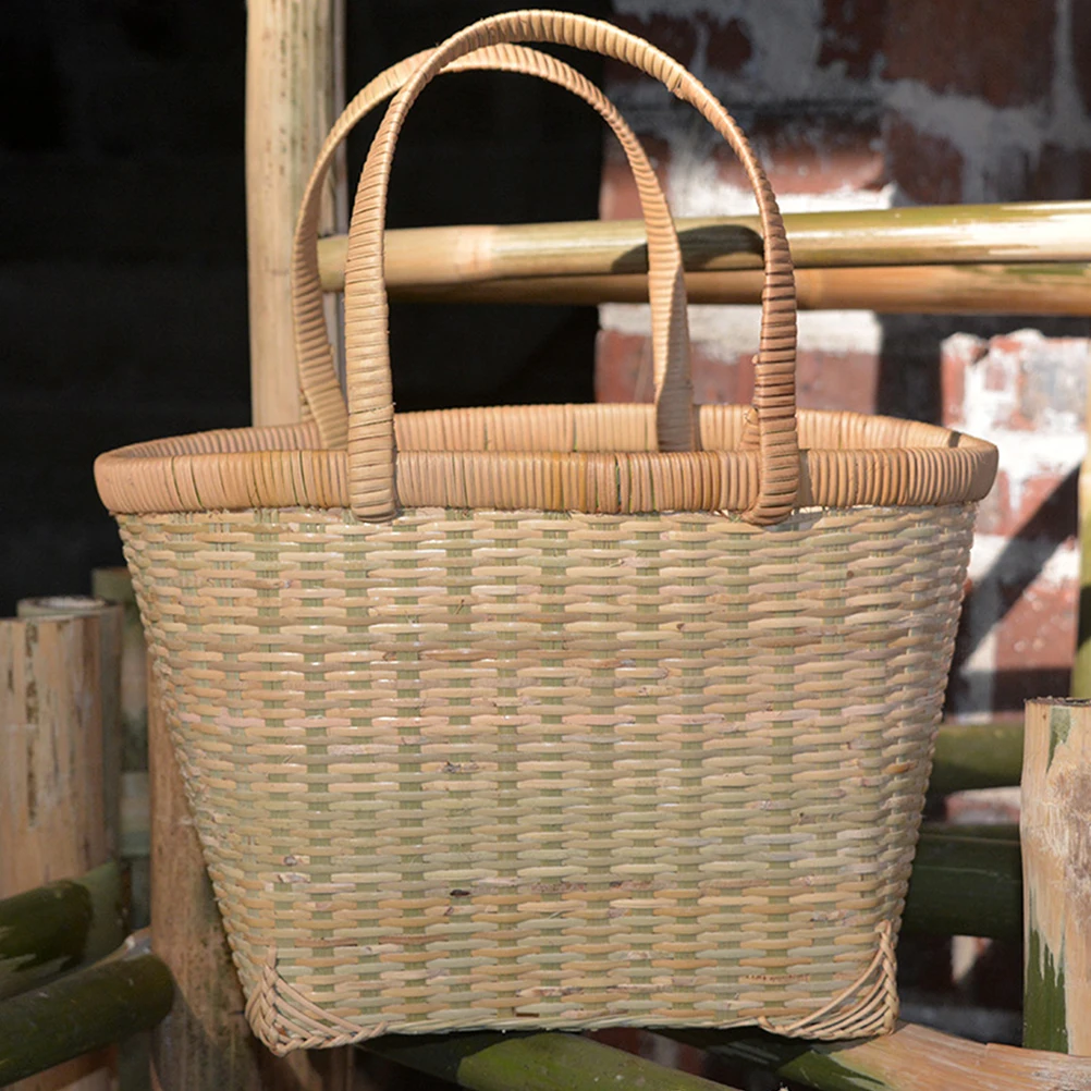 

1pc Stylish Bamboo Woven Storage Container Fruit Outdoor Picking Decorative Basket Handmade Storage Holder Rural
