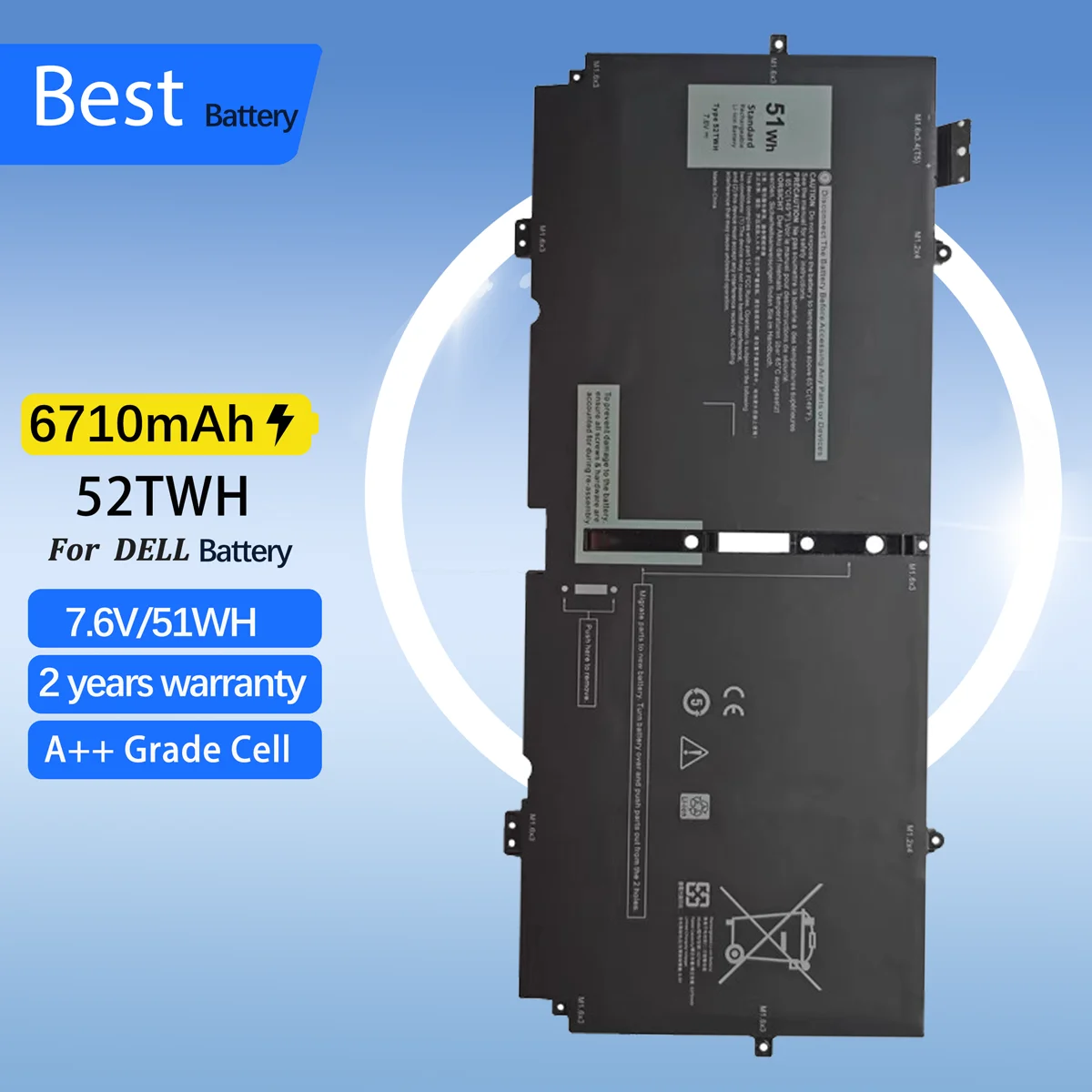 

52TWH 51WH Laptop Battery For DELL XPS 13 7390 2-in-1 Series Notebook P103G P103G001 P103G002 MM6M8 0MM6M8 XX3T7