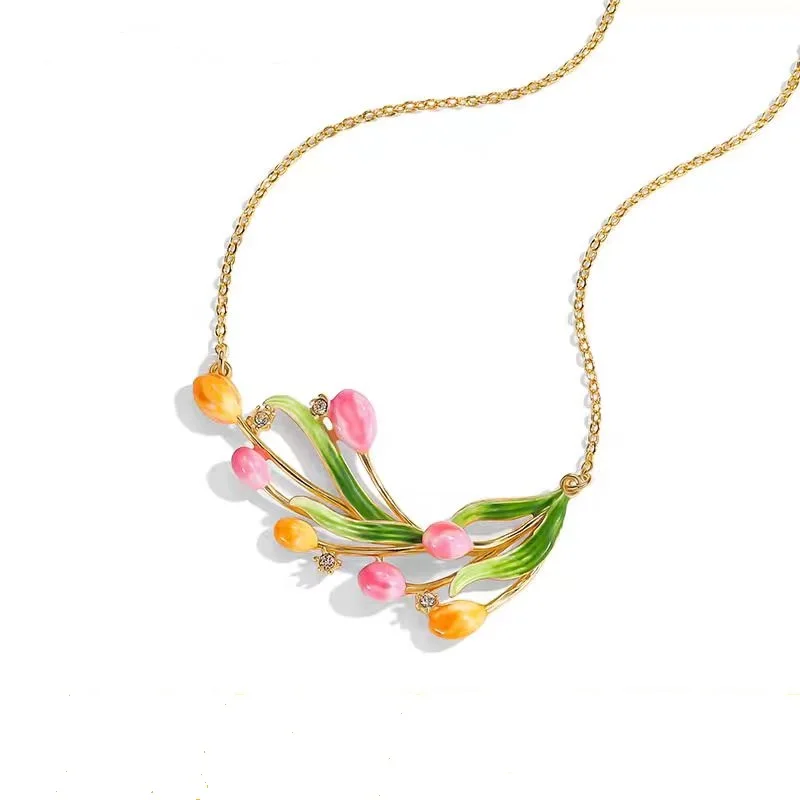 The Enamel Tulip Set Includes Necklace Ring Earrings Bracelet