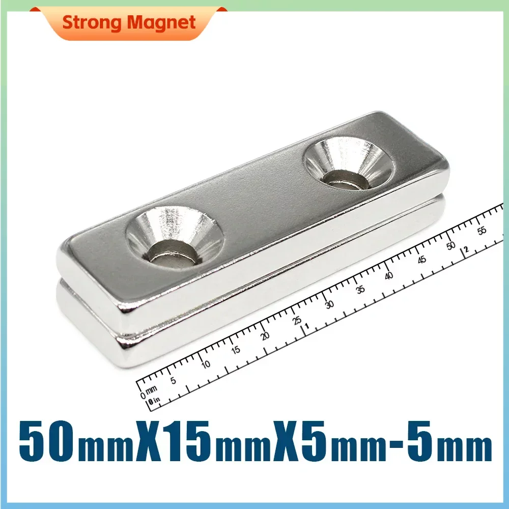 

1/2/5PCS 50x15x5-5mm Long Strip Block Neodymium Magnet with Holes Countersunk Quadrate Permanent Super Strong N35 Fridge Magnet