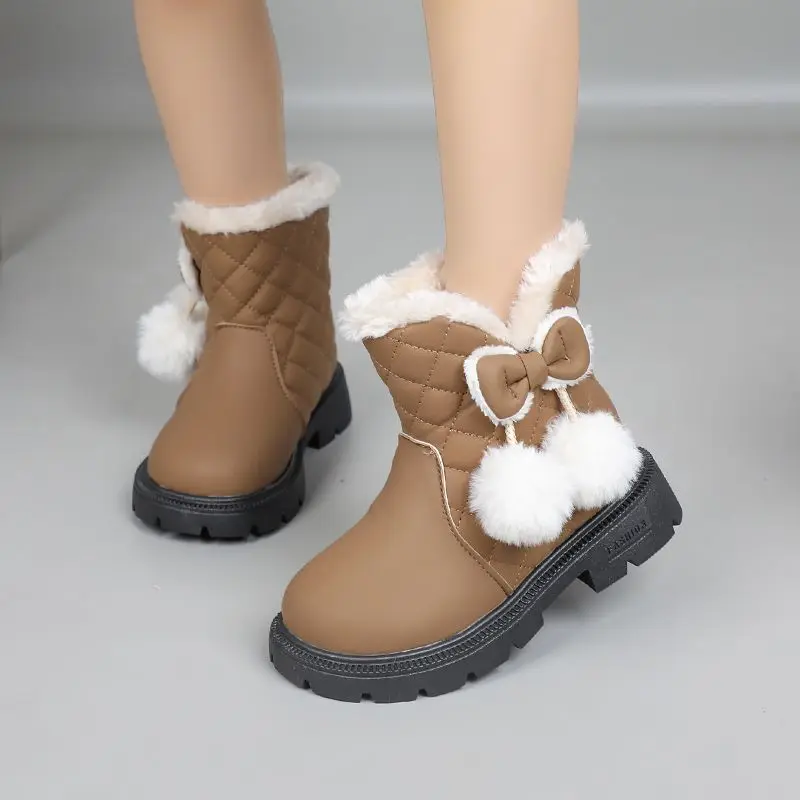 2026 Winter New Fleece Lined Girls Snow Boots Thermal Insulated Korean Style Cotton Ankle Boots for Kids