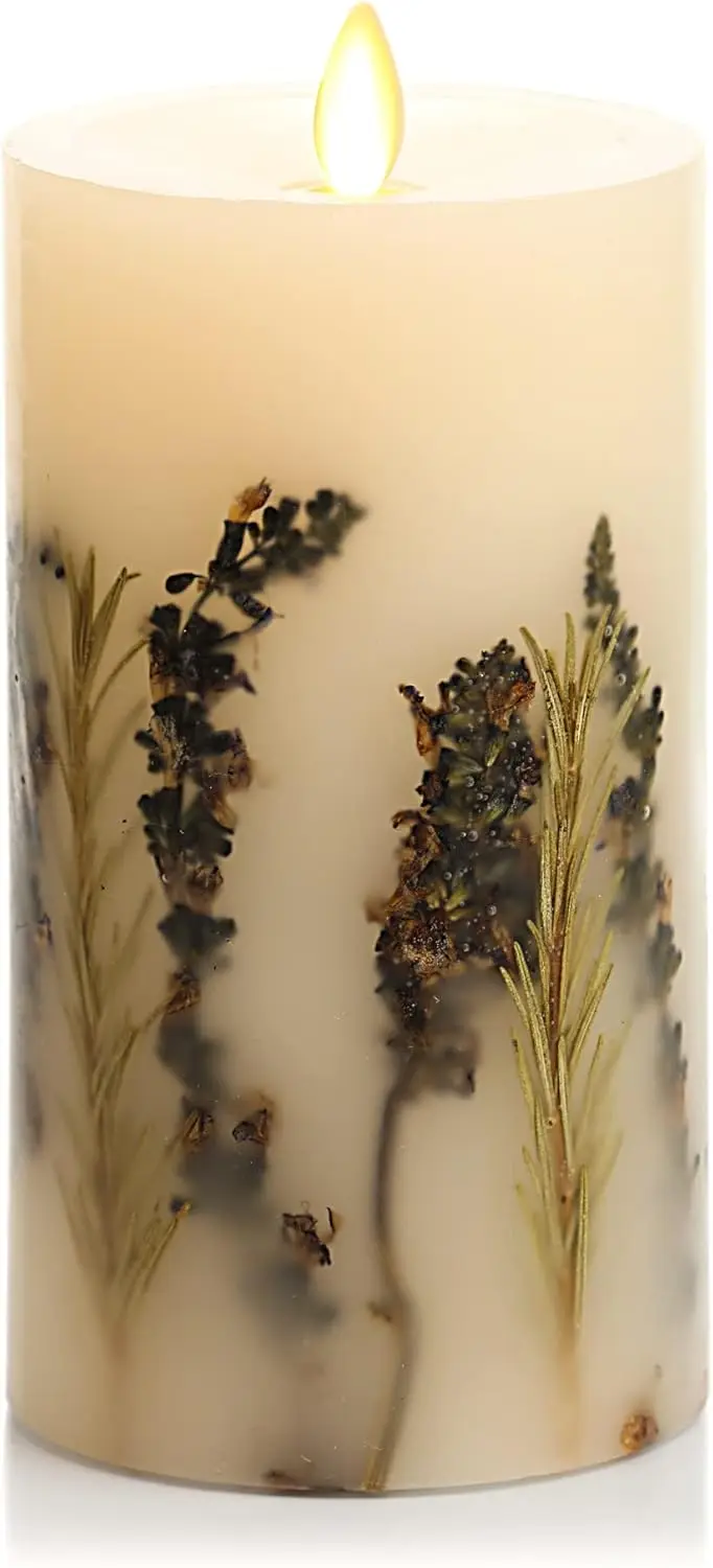 

Реалистичная искусственная свеча-столбик с эффектом движущегося пламени, ароматом лаванды и розмарина - светодиодная, на батарейках, с возможностью подключения к пульту ДУ, 3,25 x 6,5 дюйма