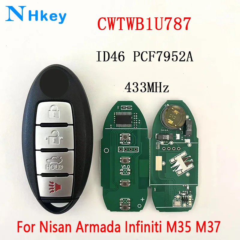 NHkey Original 4 Button Smart Key For N-issan Armada 2017 Remote Control Fob Hatch 434MHZ PCF7952 FCCID CWTWB1U787