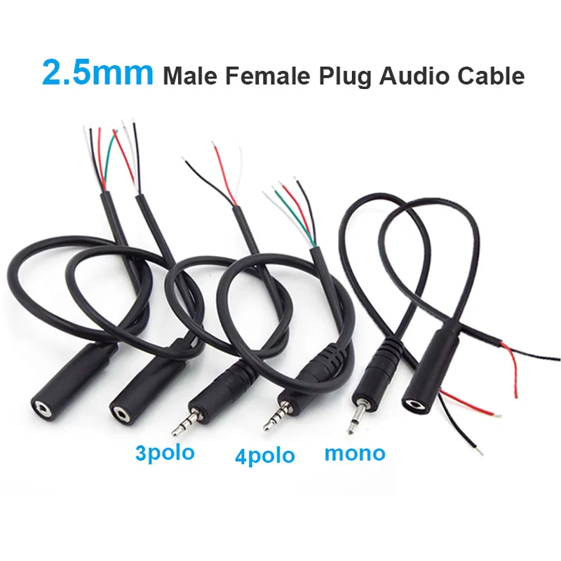 

5pcs DIY Audio Repair Cable Charger 2pole 3pole Plug 25CM 2.5mm Mono Connector Cable Male Female 2pin 3pin Extension Wire