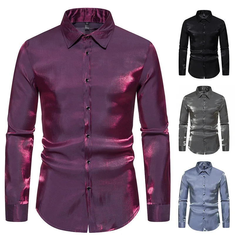 

2023 Autumn/Winter New Long Sleeve Shirt Men's Punk Style Bright Face Nightclub Colorful Long Sleeve Shirt Men's Shirt