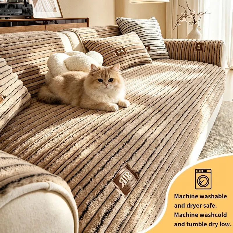 1PC-Striped modern furniture decoration, pet friendly plush sofa cushion, scratch resistant and anti slip design, easy to clean