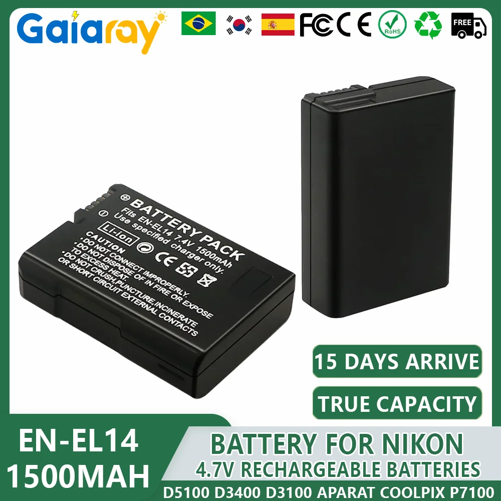 1500mAh High Capacity Battery EN-EL14 EN-EL14a ENEL14 Camera Battery For Nikon EL14 D3100 D3200 D3300 D5100 D5200 D5300 P7000