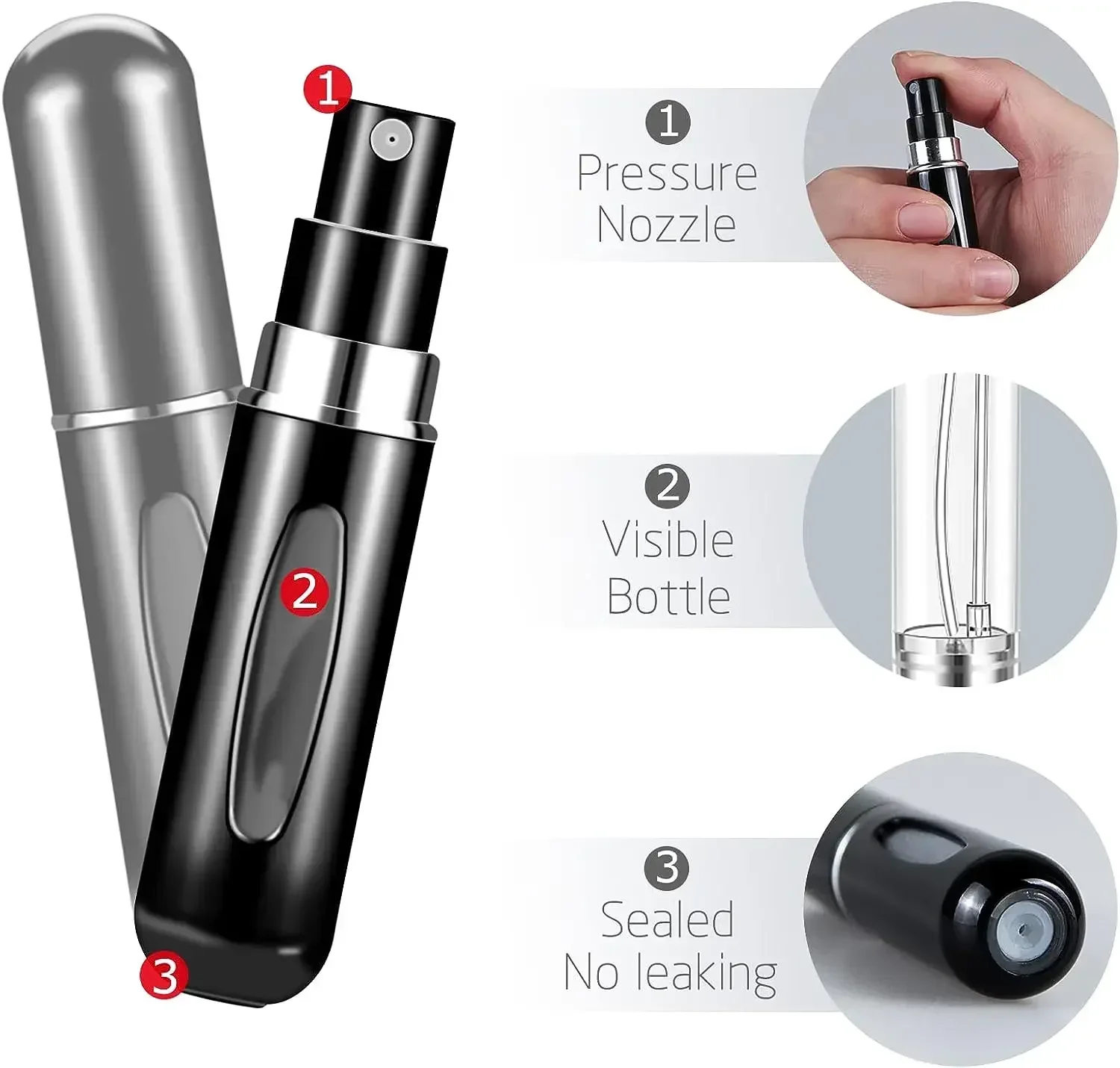 10 SZTUK 5 ml Mini atomizer do perfum Przenośny pojemnik na płyn do kosmetyków Podróżny aluminiowy spray Pusta butelka z rozpylaczem wielokrotnego napełniania