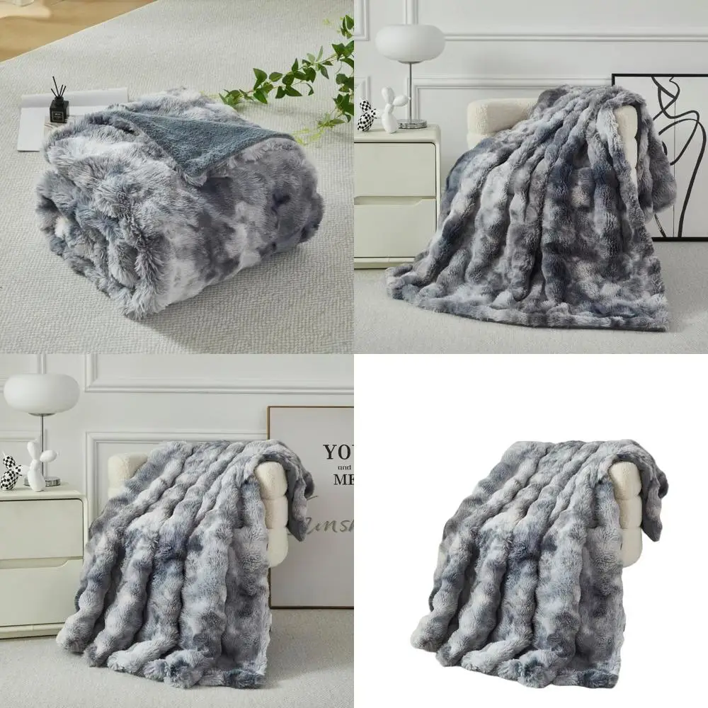 

Cozy Plush Faux Fur Throw Blanket, 63x79 Inches, Tie-Dye Grey for Sofa, Bedroom, Living Room