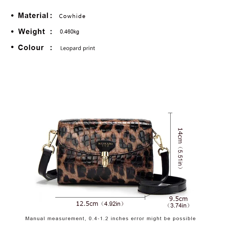 Aidrani New leopard print single shoulder crossbody women\'s bag, a small square bag made of high-quality cowhide