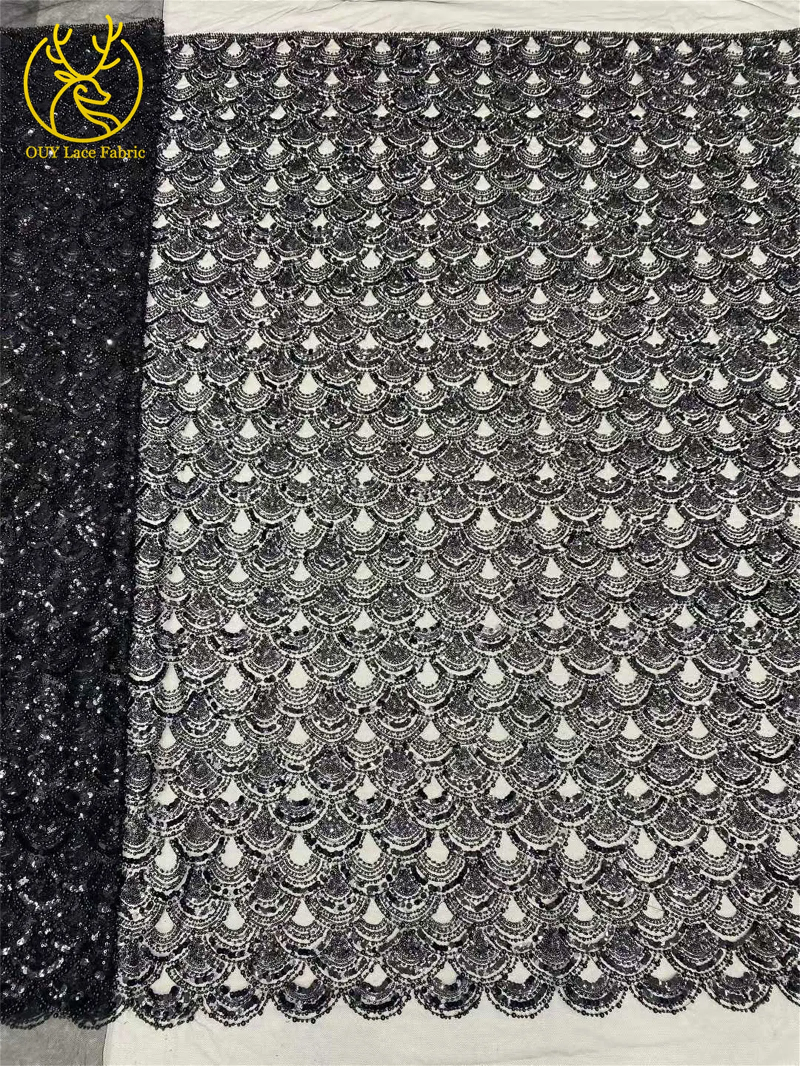 Tiefblauer afrikanischer schwerer Perlen-Spitzenstoff 2026 Hochwertiger nigerianischer Pailletten-Spitzenstoff für Hochzeit, Party, Kleid, 5 Yards – Detail 17