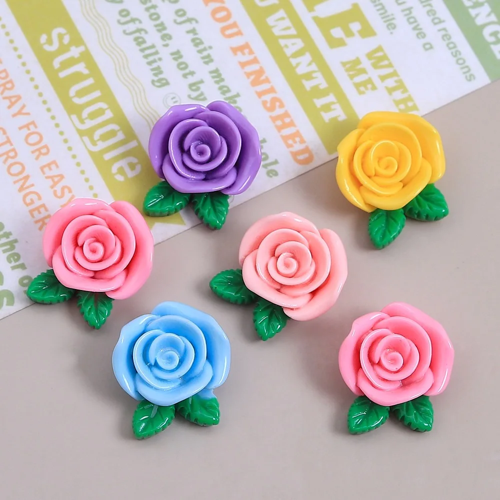 10pcs Resin Colorful Rose Flower Flatback Figurines Scrapbook Wedding Applique Home Decoration Crafts
