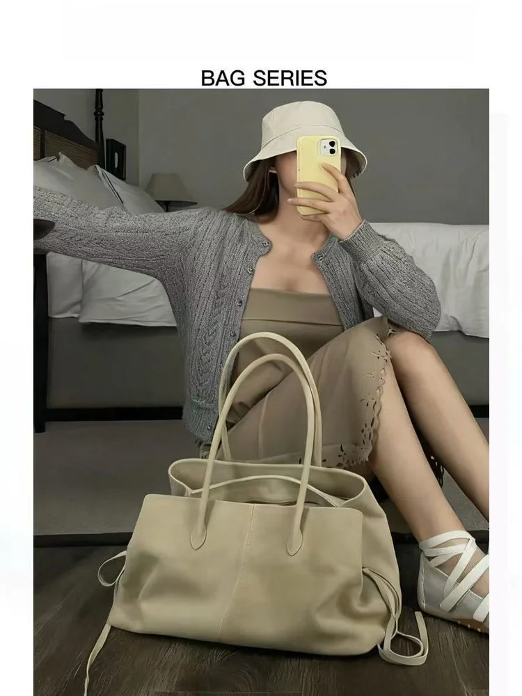 

Rose Live2025 Autumn New Korean Sle Milk Apricot Large Capaci Practical Multi-carent Hand-held oulder Tote Bag