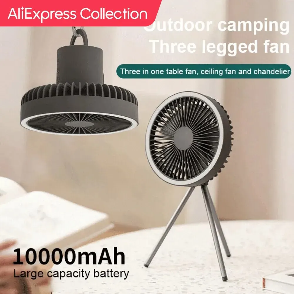 10000mAh 4000mAh Camping Fan Rechargeable Desktop Portable Circulator Wireless Ceiling Electric Fan with Power Bank LED Lighting