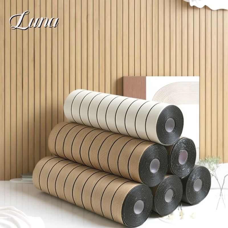 

3D-обои с рельефным узором под дерево, самоклеящиеся, с полосатым рисунком, из вспененного материала, для декора стен спальни