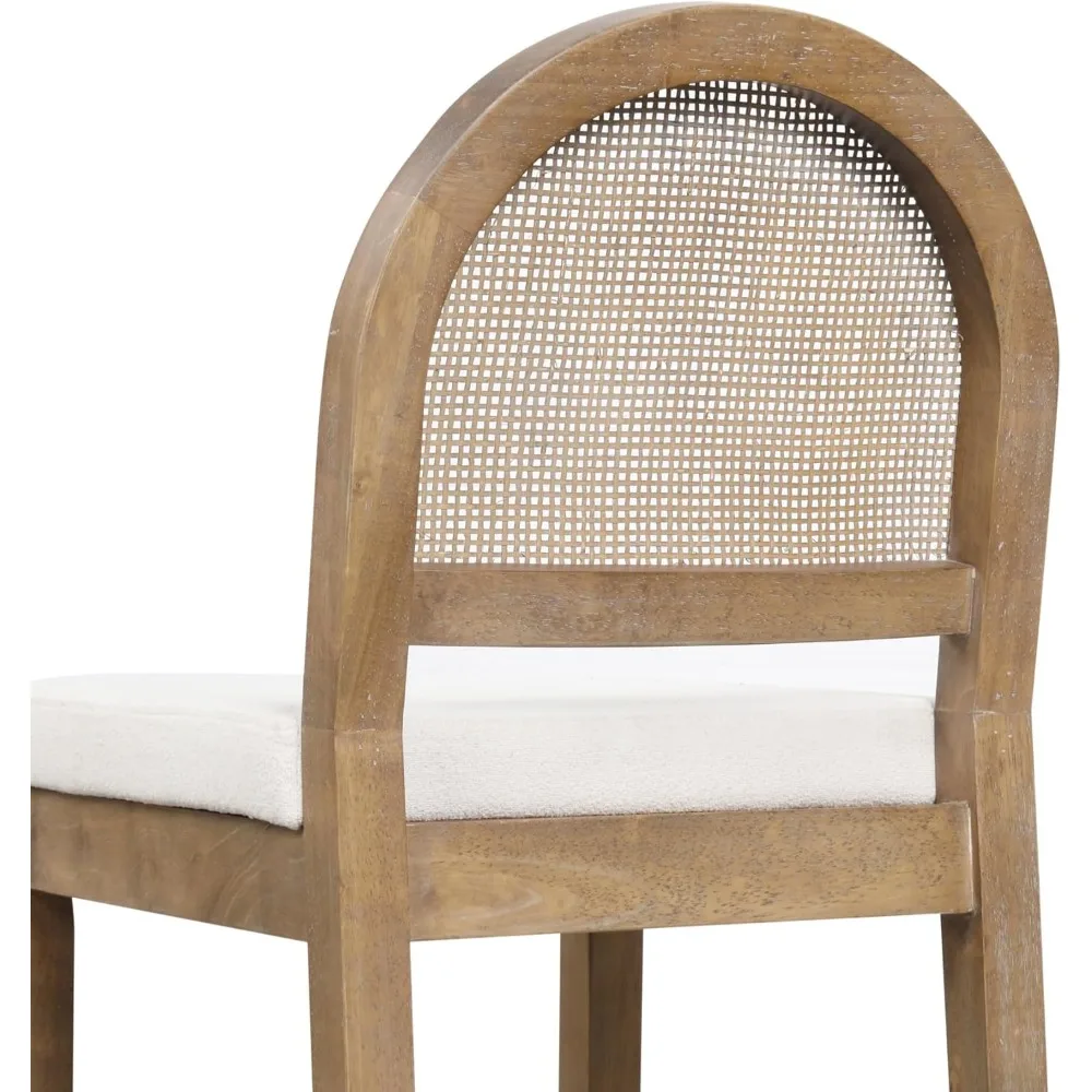 Upholstered Rattan Bar Stool, Counter Height Stool with Natural Woven Back for Kitchen Island, Light Brown/Cream Boucle Set of 2