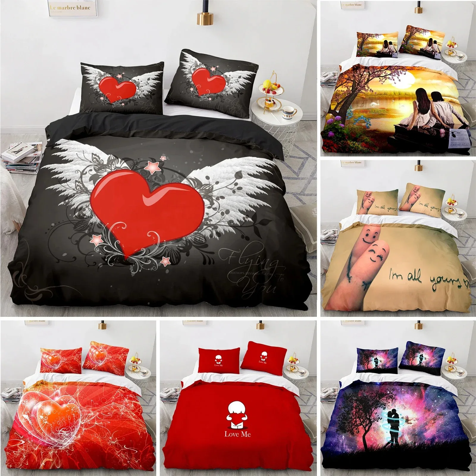 

Couple Lovers Gift Duvet Cover Set Love Comforter Cover Valentine's Day Bedding Set Queen King Size Polyester Quilt Cover