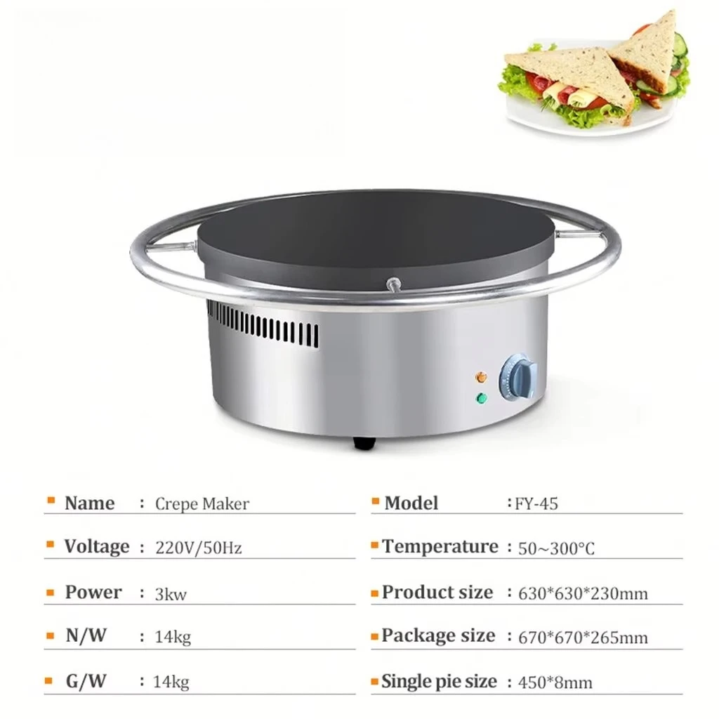 Commercial electric pancake machine, stainless steel body, non-stick coating, manual pancake machine
