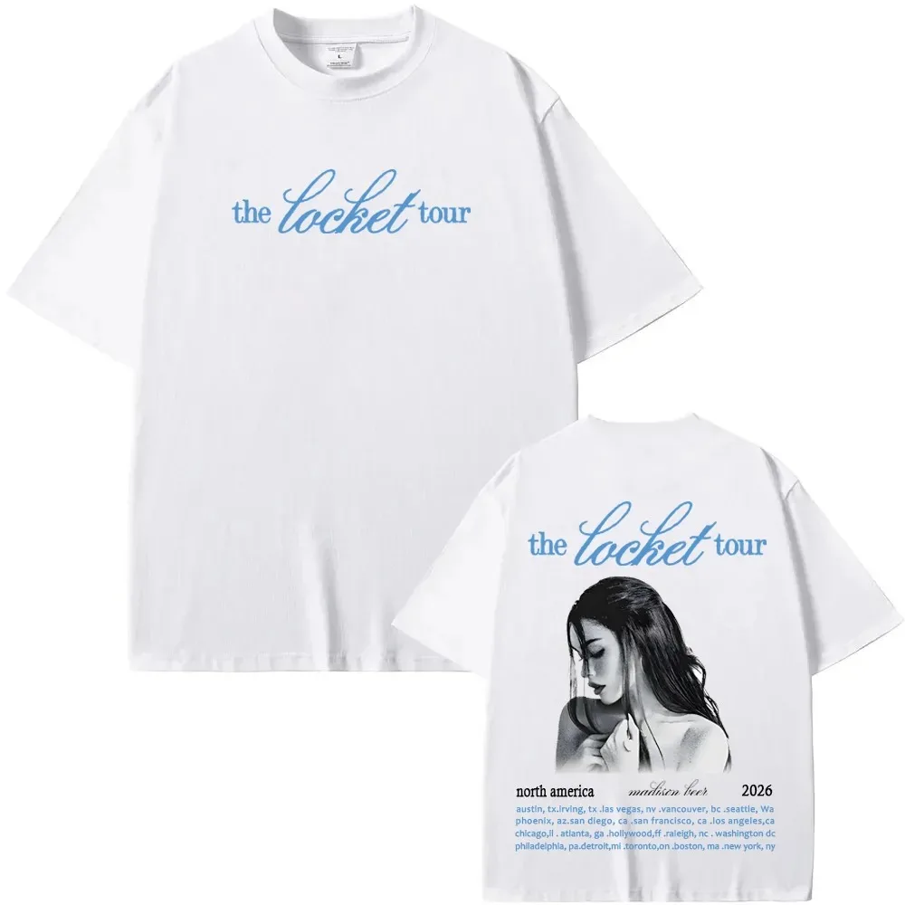 Camiseta oficial de la gira The Locket de Madison Beer 2026, fechas norteamericanas, algodón de primera calidad, camisetas cómodas unisex para mujeres y hombres