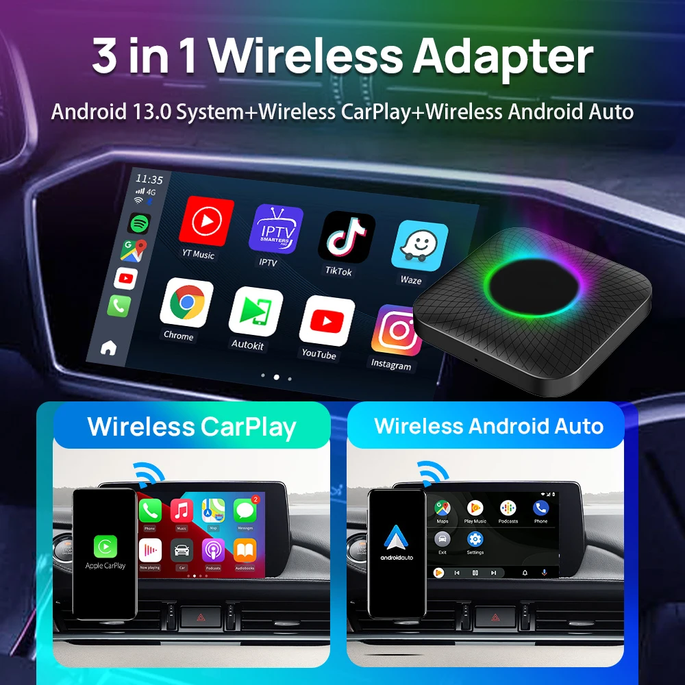 Carlink Tbox Ambient 8G 64Gb 128Gb Sm6225 inalámbrico Appl Android Auto adaptador de reproducción de coche Ai Box Android 13,0 Carplay para Youtube