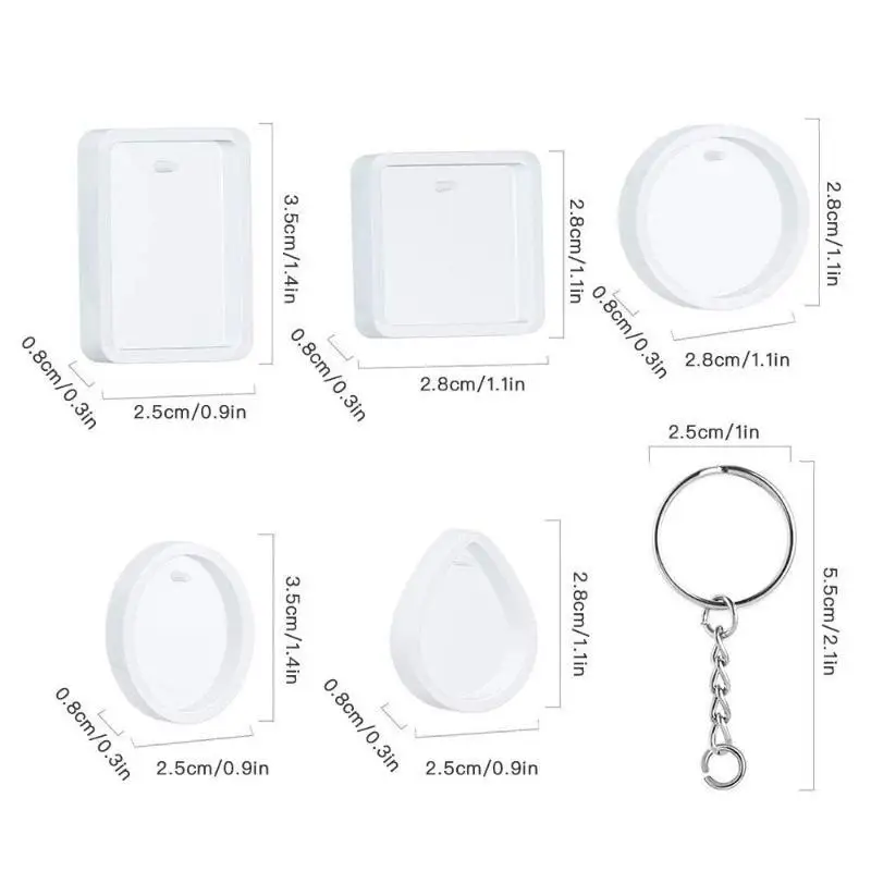 20Pcs DIY Keychain Pendant Casting Silicone Mould Kit With Keyrings Resin Mold