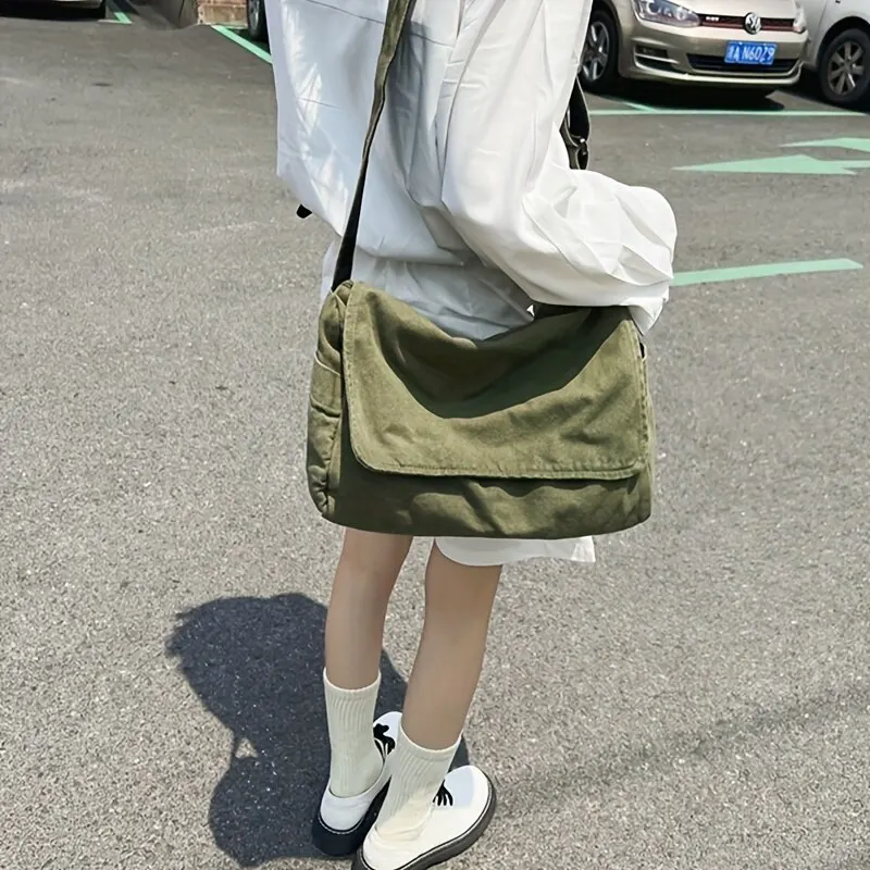 Large Capacity Canvas Shoulder Bags Solid Color Leisure Travel Bags for Women Harajuku Crossbody Handbags Female Messenger Bag