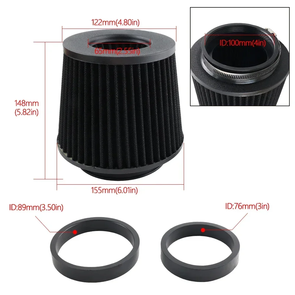 Universal Car Modified Air Filter Mushroom Head Air Filter Elements 102mm/89mm/76mm black  Air Inlet System