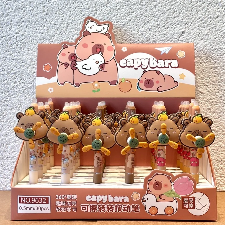 

1 Set (30 Pcs) with Box New Capybara Windmill Rotating Erasable Gel Pens for School Office Writing Supplies