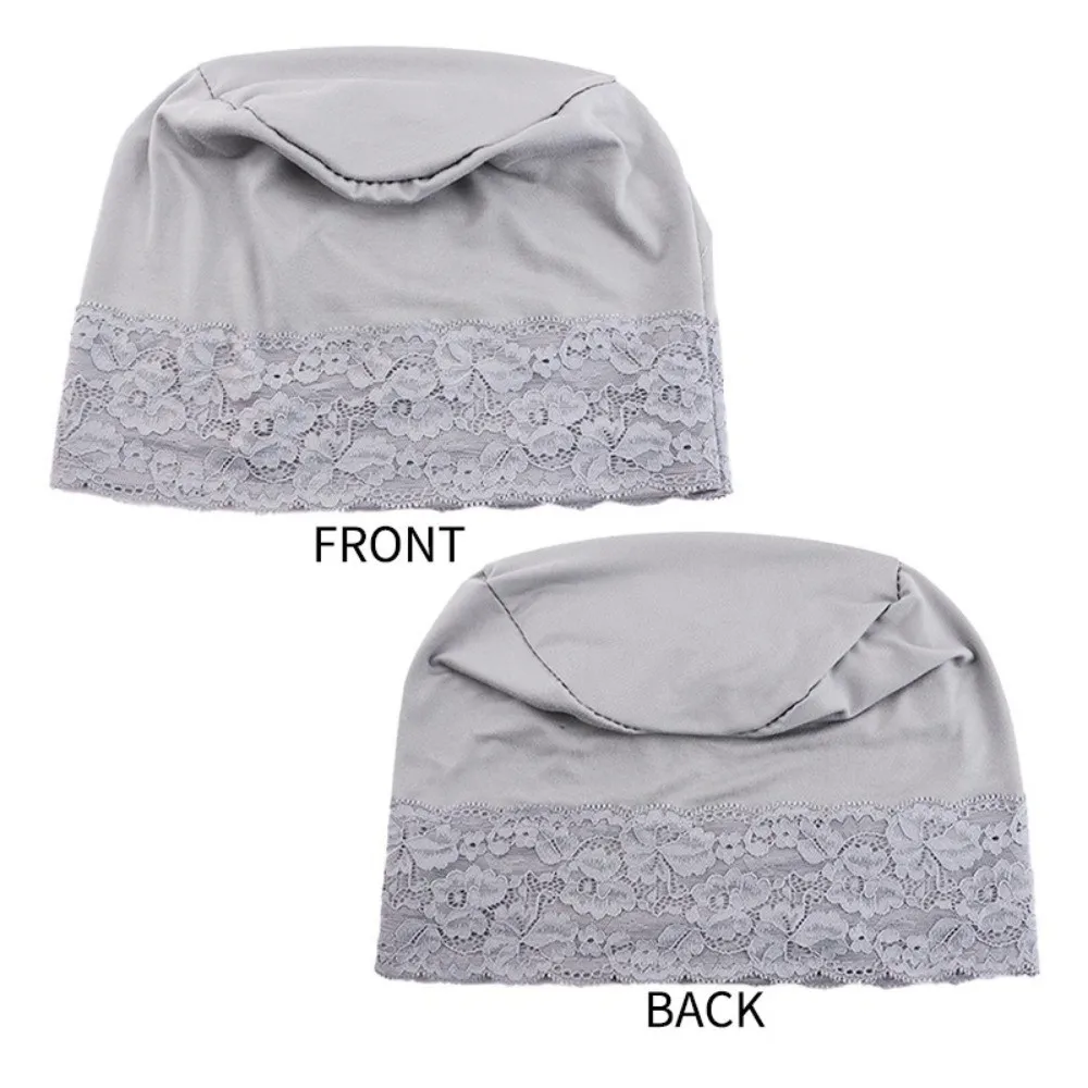 Lace Trim Slouchy Beanie Soft Elastic Stretch Fit Turban Head Wrap Lightweight Design Breathable Fabric Head Cover For Women