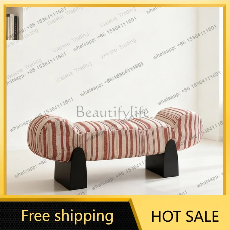 zj.Medieval simple solid wood creative fabric sofa stool shoe changing stool bedroom bedside stool household cloakroom bench