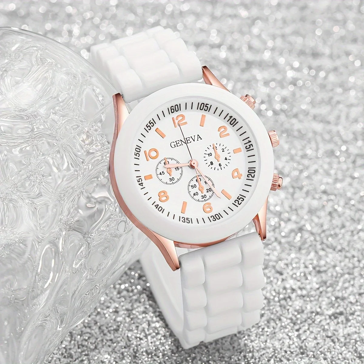 2 أشرطة مطاطية باللونين الأبيض والأسود بمينا دائري كوارتز وساعة مكونة من أساور مناسبة للحياة اليومية