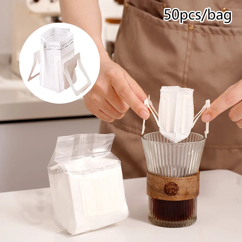 50pcs Pack Disposable Coffee Fliter Bag Portable Portafilter Hanging Ear Coffee Filter Eco-Friendly Paper Bag Espresso Coffee