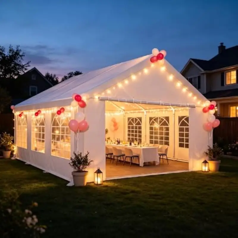 20x20 ft premium outdoor event shelter with waterproof PE canopy UV resistant top cover 6 elegant church window sidewalls 4 modu