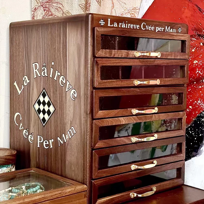 YAO Large Capacity Big Size Solid Wood Jewelry Storage Cabinet Box Vintage Collection Case Jewelry Organizer for Christmas Gift