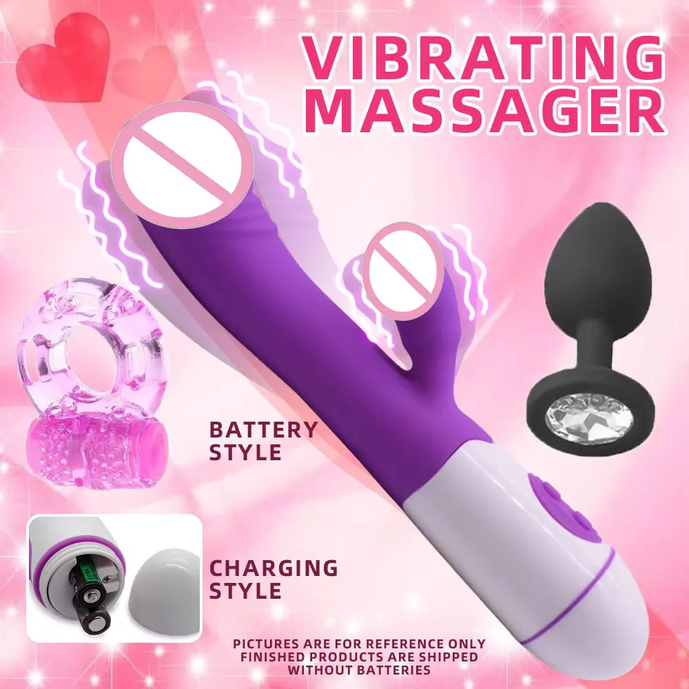 Female G-Spot Dual Motor Rabbit Vibrator, 3PCS/SET 30 Speed Rechargeable Handheld Silicone Adult Clitoris Clitoral Sex Toys