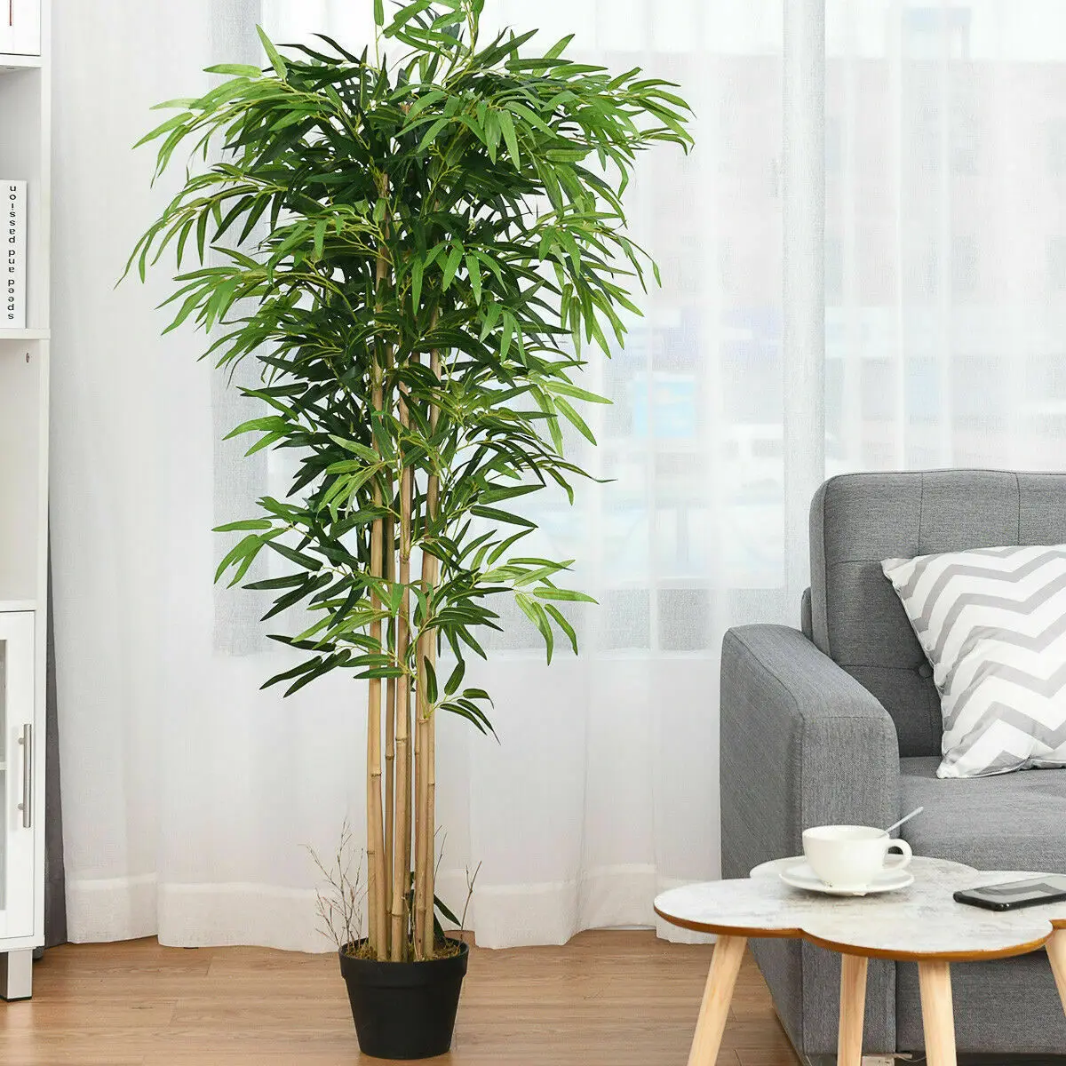 5 Ft Artificial Bamboo Silk Tree Green Indoor-Outdoor Home Decorative Planter