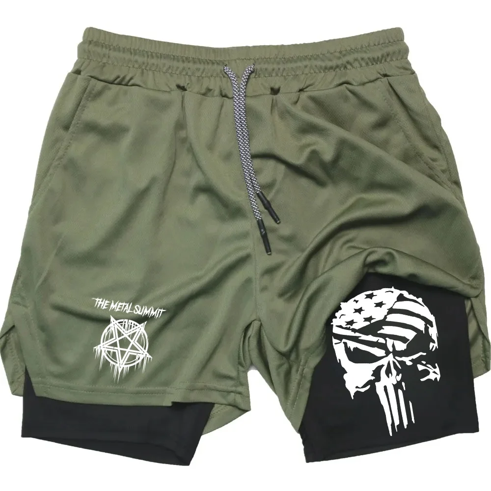 

Men's anime double-layer 2-in-1 shorts, gym, sports printing, multi-functional training, fast drying jogging pants