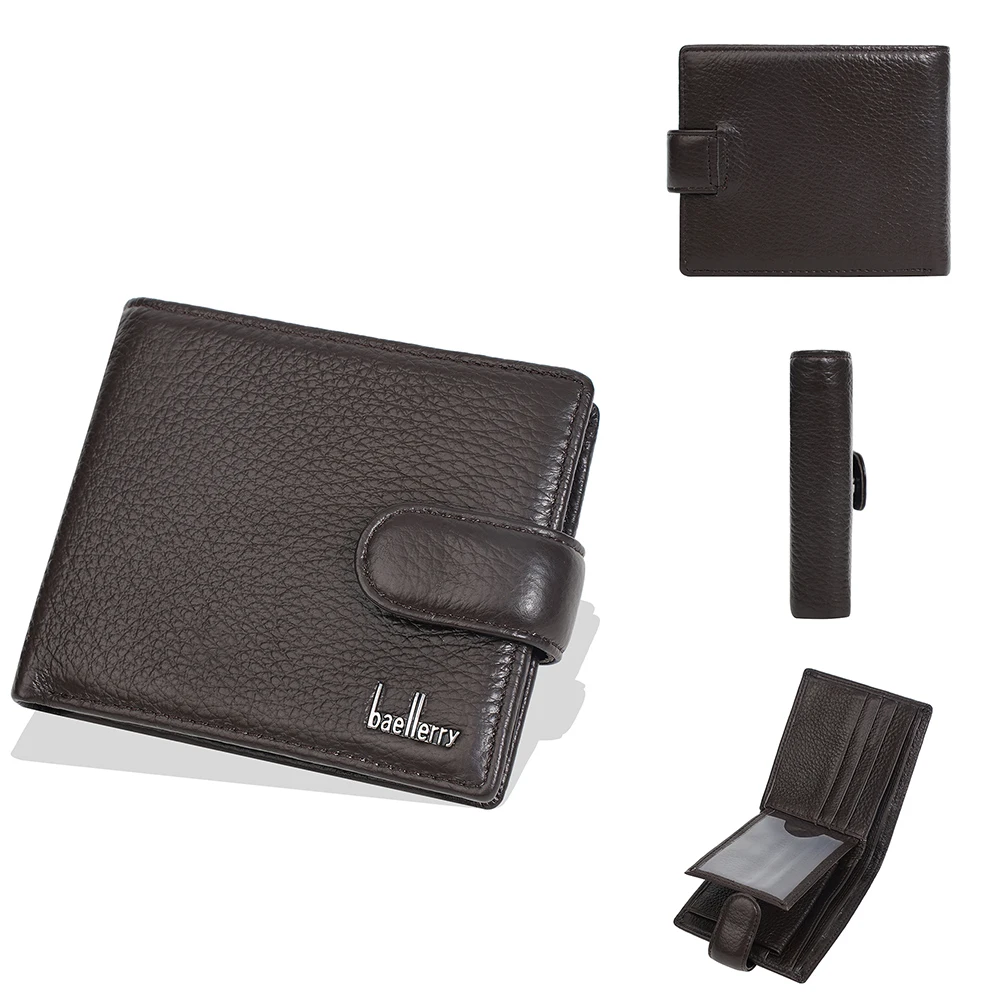 New Genuine Leather Men Wallet High Quality Card Holder Zipper Male Coin Purses Photo Holder Men Buckle Wallet