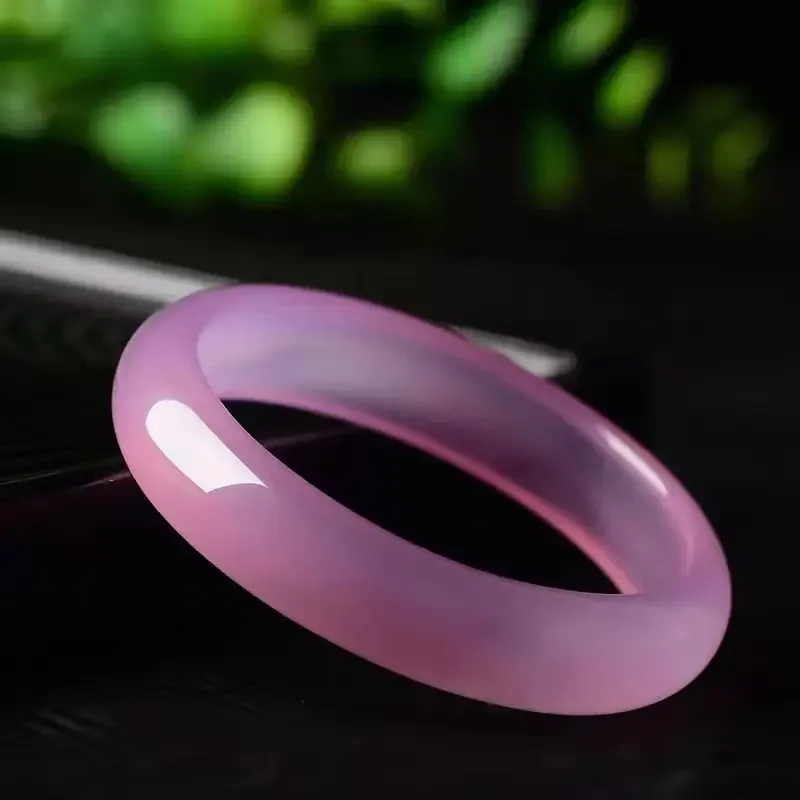 

Natural Pink Chalcedony Hand-carved Wide Band Bracelet Fashion Boutique Jewelry Female Pink Agate Beauty Bracelet Gift