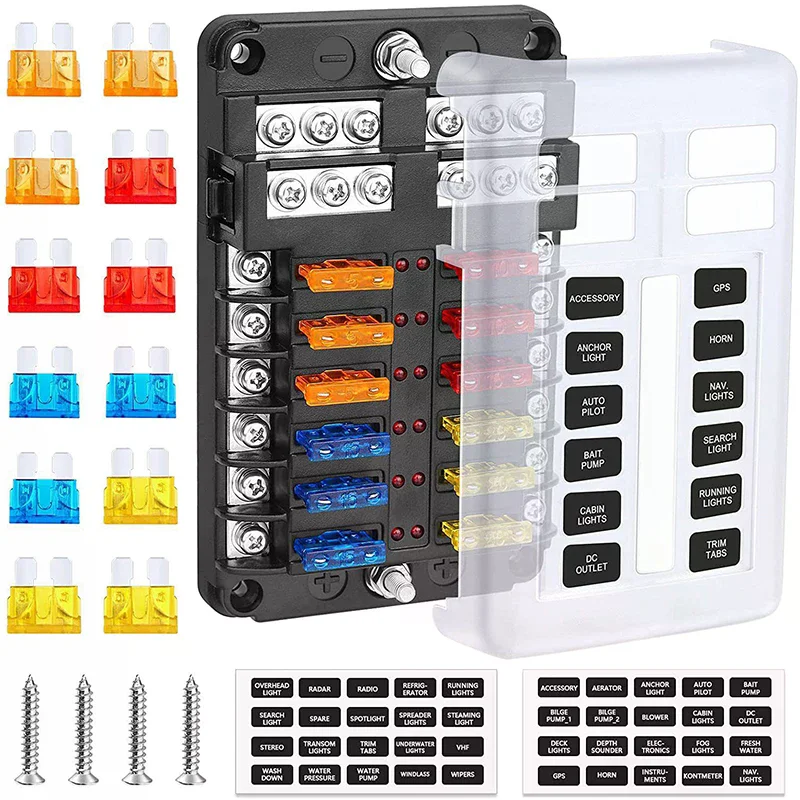 6/12 Way Fuse 12-24V Car Boat Fuse Box Holder With Plastic Cover For Power Panel Board Camper Fuse1/2PCS
