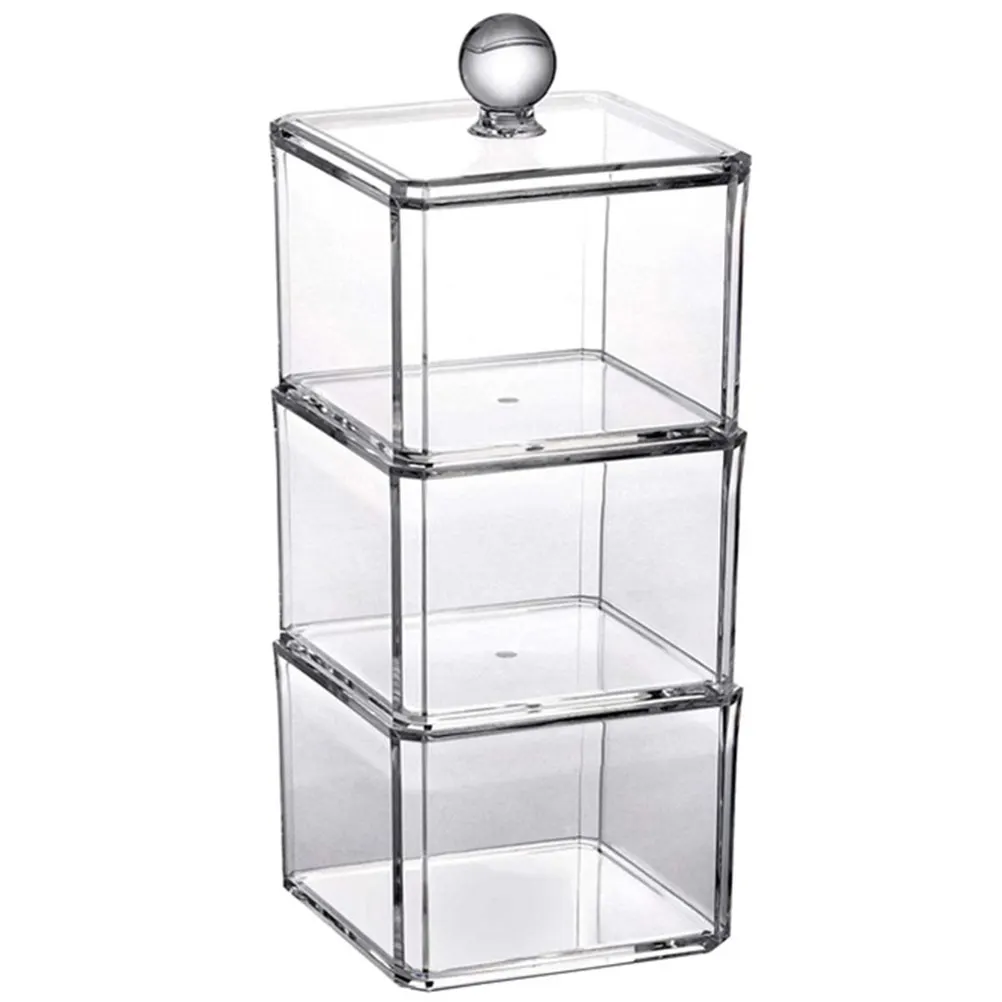1Set Premium Acrylic Transparent Makeup Cotton Storage Box with Lid for Cotton Pads Swabs Toothpicks Tools Organizer