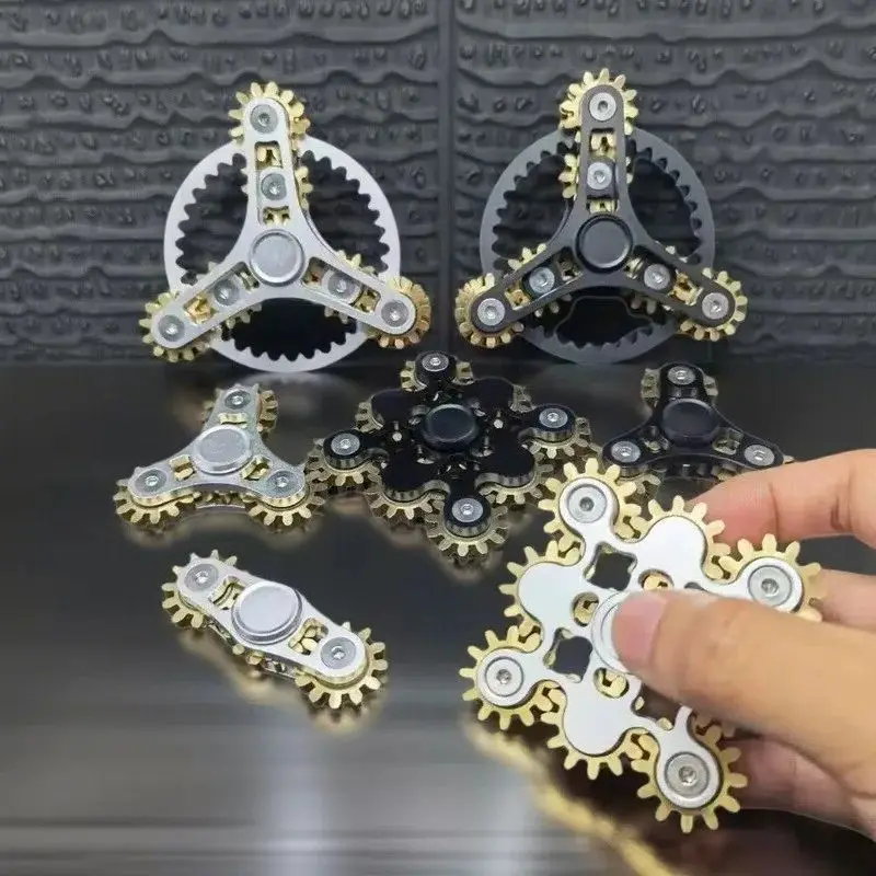 Fingertip Gyro Decompression Gear Fidget Spinner Nine Tooth Linkage Hand Cranked Spinner EDC Gear Linkage Finger Gyro Toy