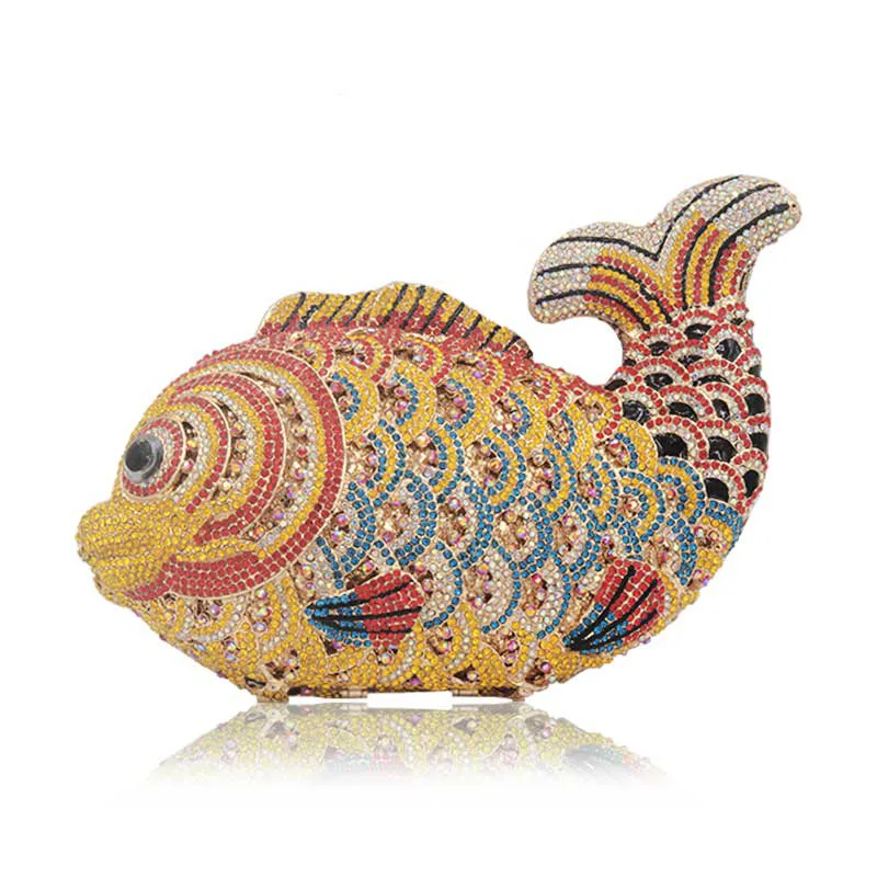 

Trendy Rhinestone Clutch Bag Full Of Diamonds Goldfish Dinner Hollow Diamond Clutch Crysta Bags Bridal Pearl Embellished Handbag