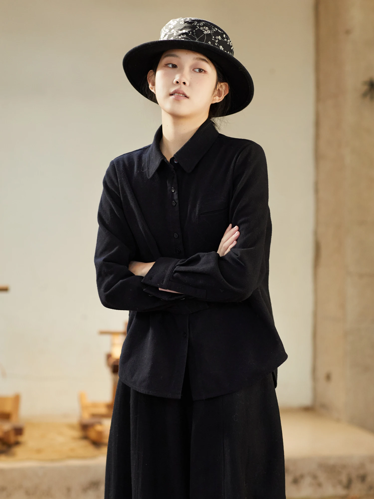 

Anti-Wrinkle Pure Cotton Bla Fce Warmth irt Ink Stain Un Dried Winter Commute Sle Women's Casual Long Sve irt