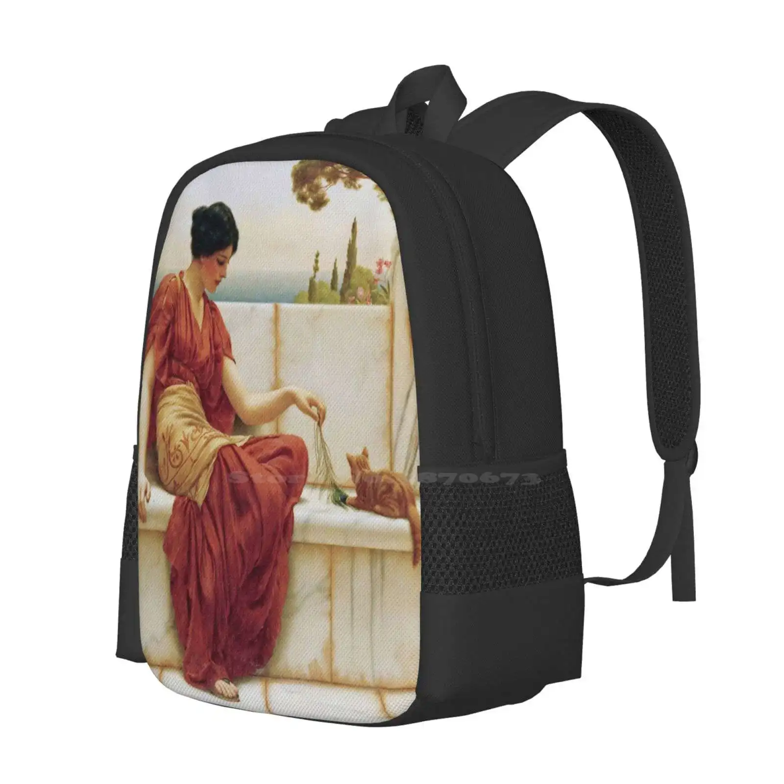 John William Godward - The Favourite Pattern Design Laptop Travel School Bags Beautiful Beauty Blue Elegant Expression Face