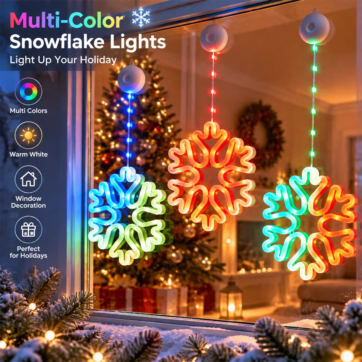 Snowflake  LED Neon Light ,Warm/Multi-color design,12/8 Modes ,Battery Powered, for Bedroom Room Home Party Festival Christmas