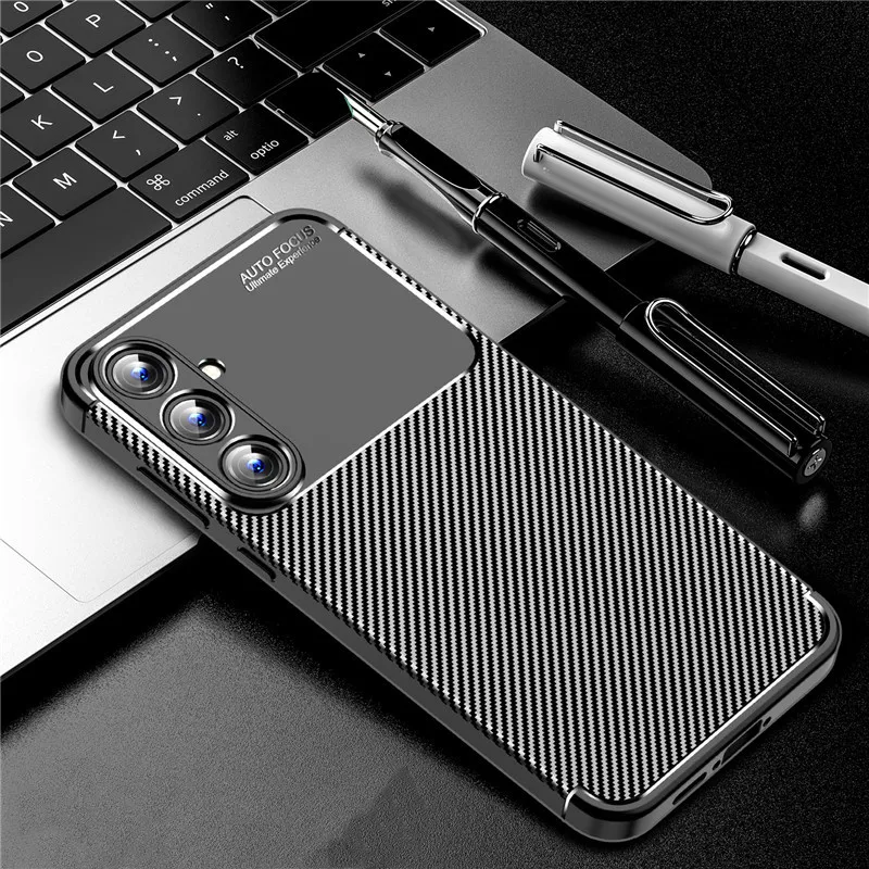 For Samsung Galaxy A55 Case Samsung A14 A24 A34 A54 A05s A05 A15 A25 A35 A55 Cover Carbon Fiber Soft Silicone Shockproof Bumper