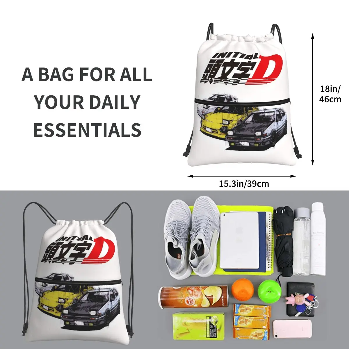 Initial d neon ae86 tragbare Rucksäcke Kordel zug Kordel zug Bündel Tasche Schuhe Taschen für Reises port Mann Frau