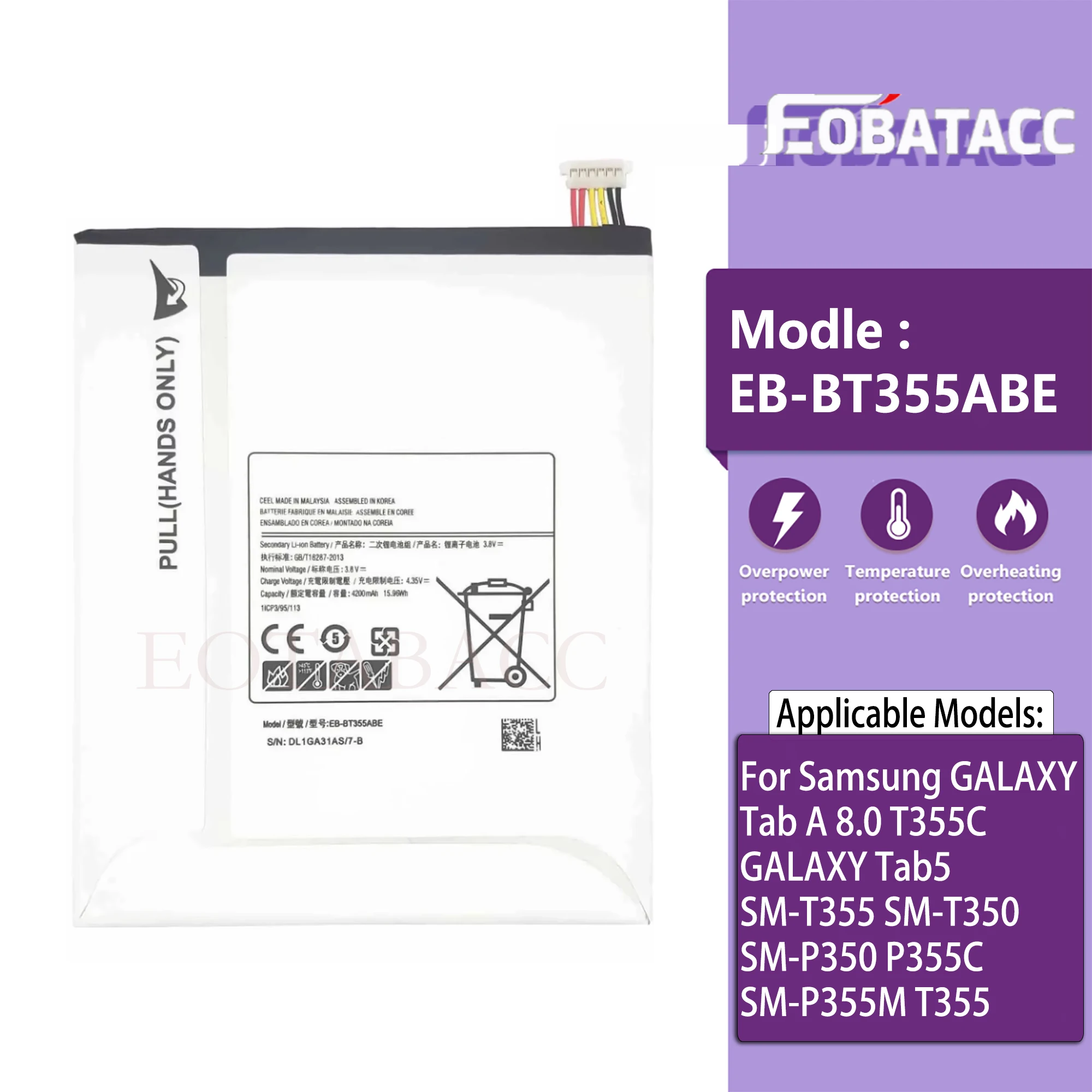 

EB-BT355ABE Battery For Samsung GALAXY Tab A 8.0 T355C GALAXY Tab5 SM-T355 SM-T350 SM-P350 P355C SM-P355M T355 Capacity