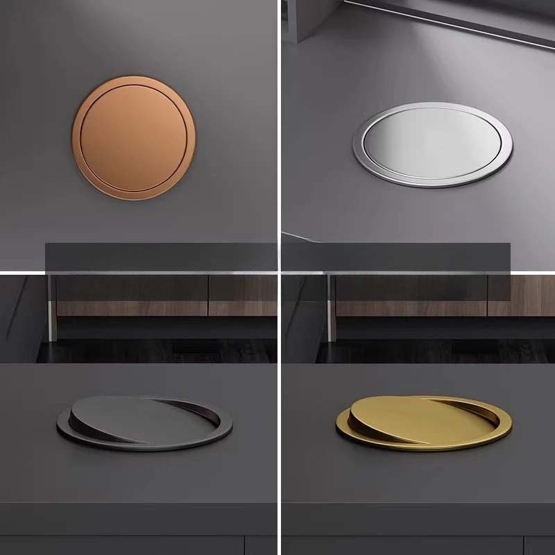 Recessed hand wash countertop lid Stainless steel trash can shake cover Household round flip cover Kitchen cabinet